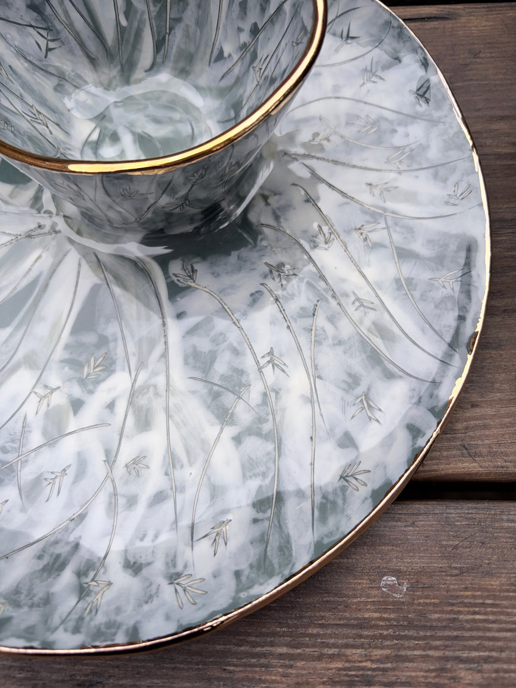 #1 Large Forest Swirl Bowl with 25k gold rim