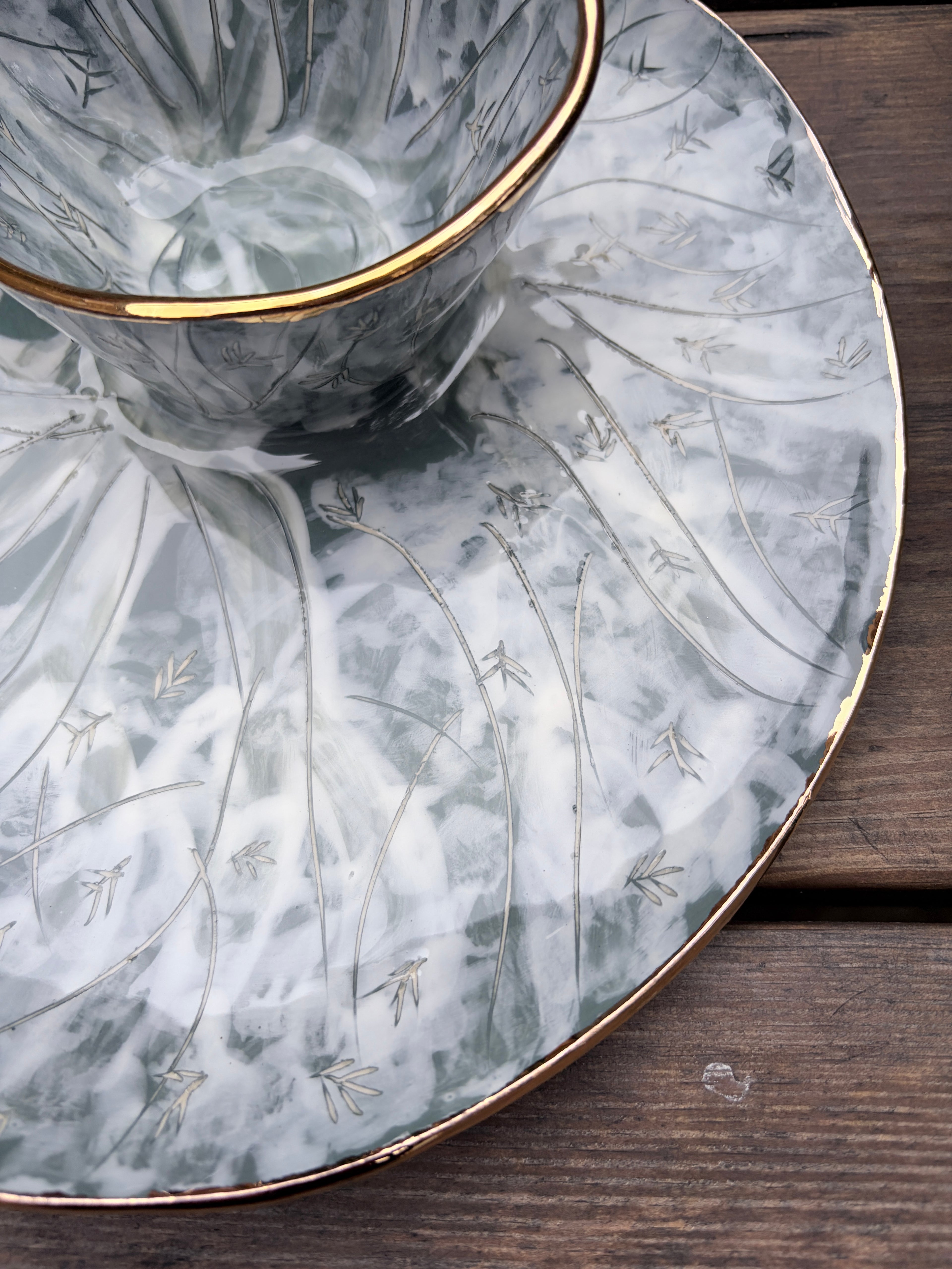 #1 Large Forest Swirl Bowl with 25k gold rim