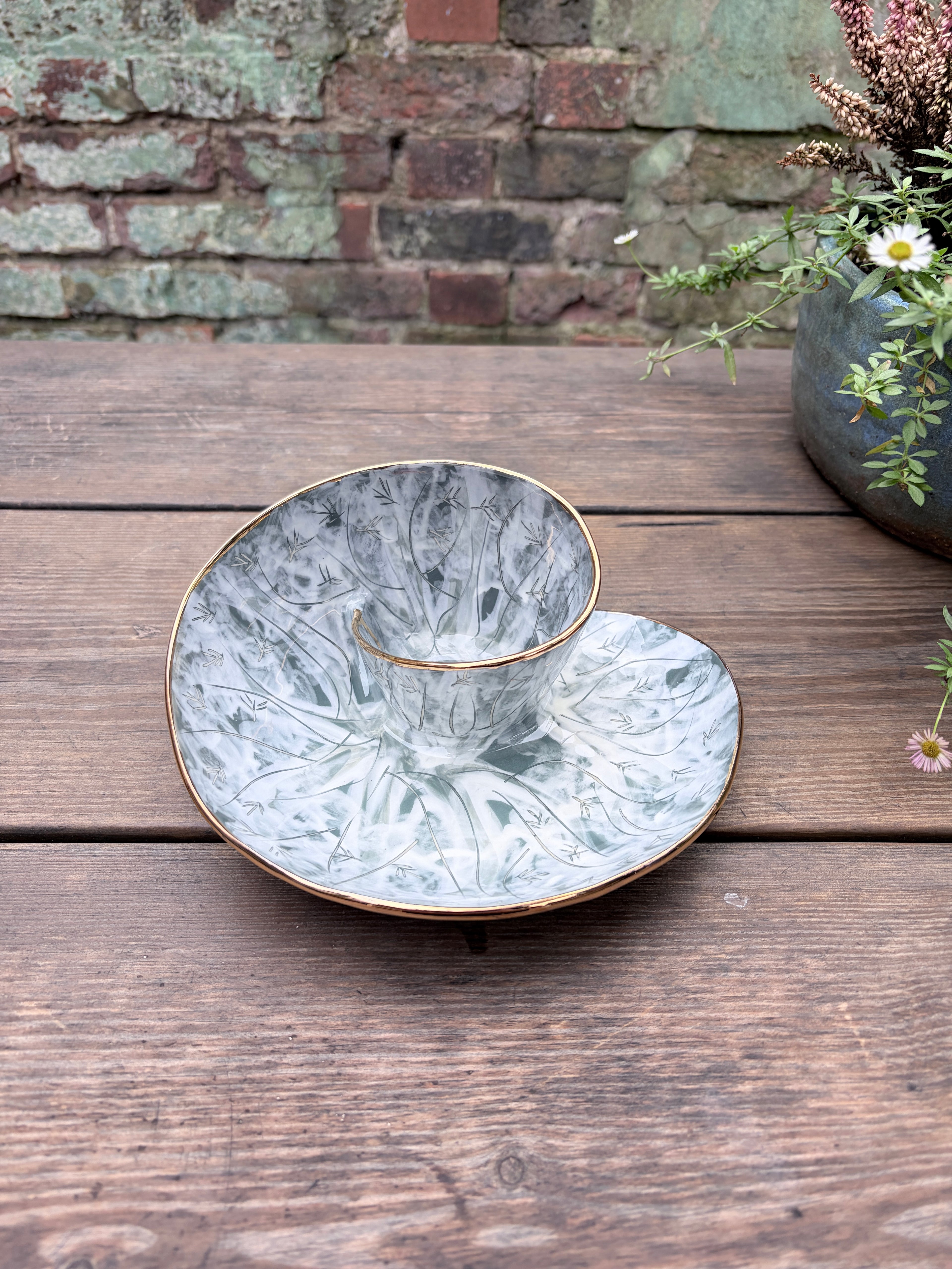 #2 Small Forest Swirl Bowl with 24k Gold Rim