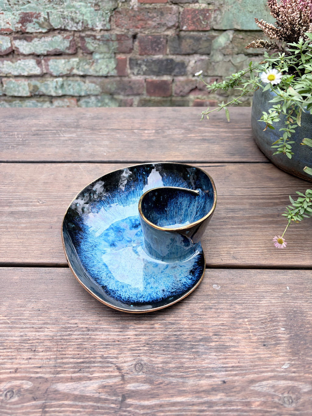 #4 Small Magic Blue Swirl Bowl with 24k Gold Rim