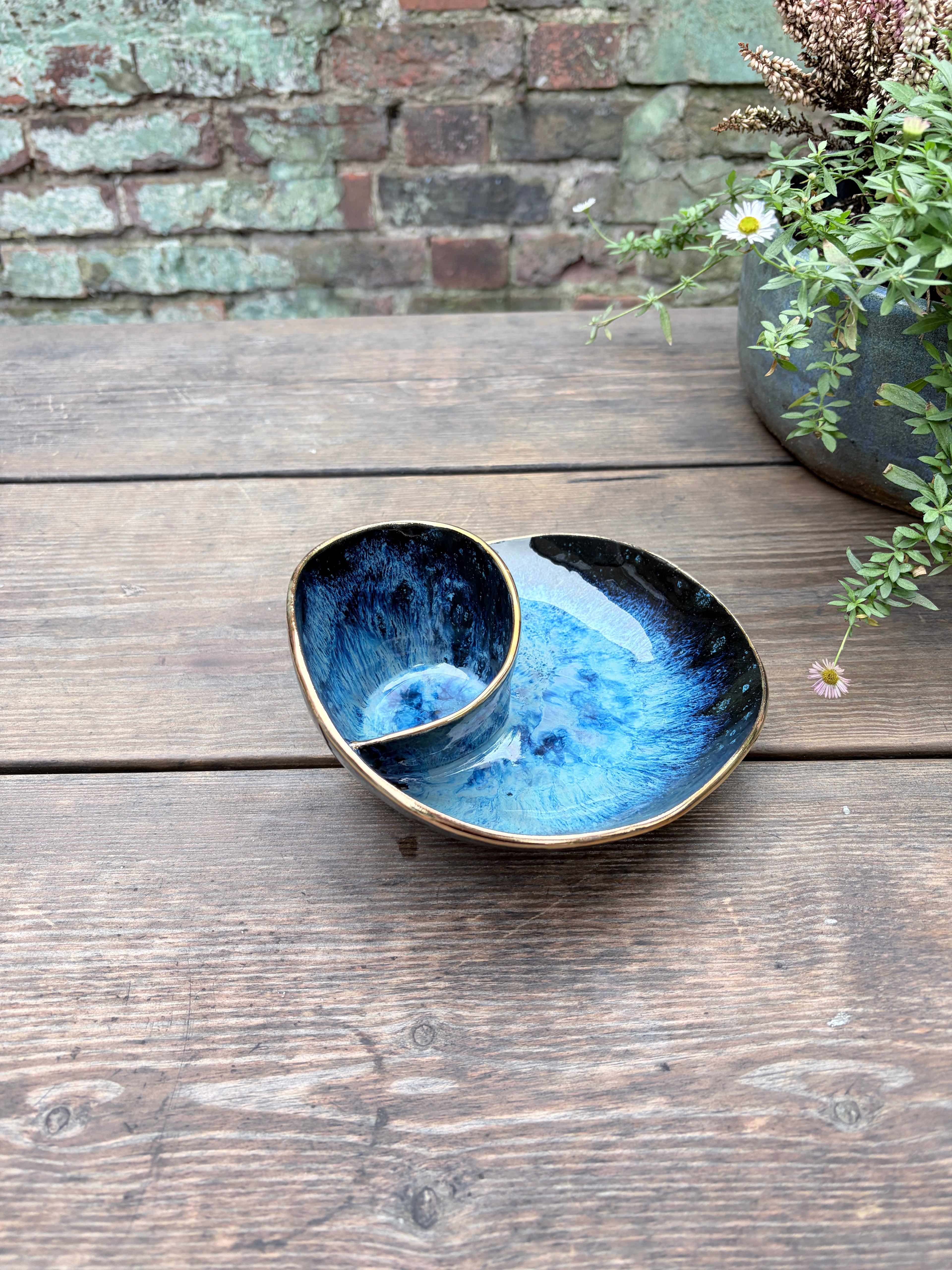 #4 Small Magic Blue Swirl Bowl with 24k Gold Rim