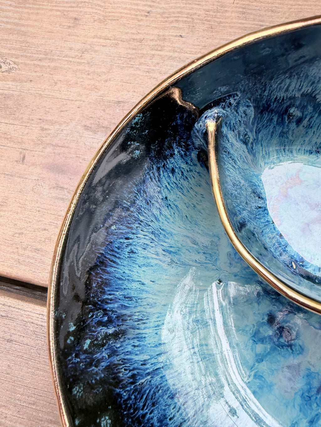 #4 Small Magic Blue Swirl Bowl with 24k Gold Rim