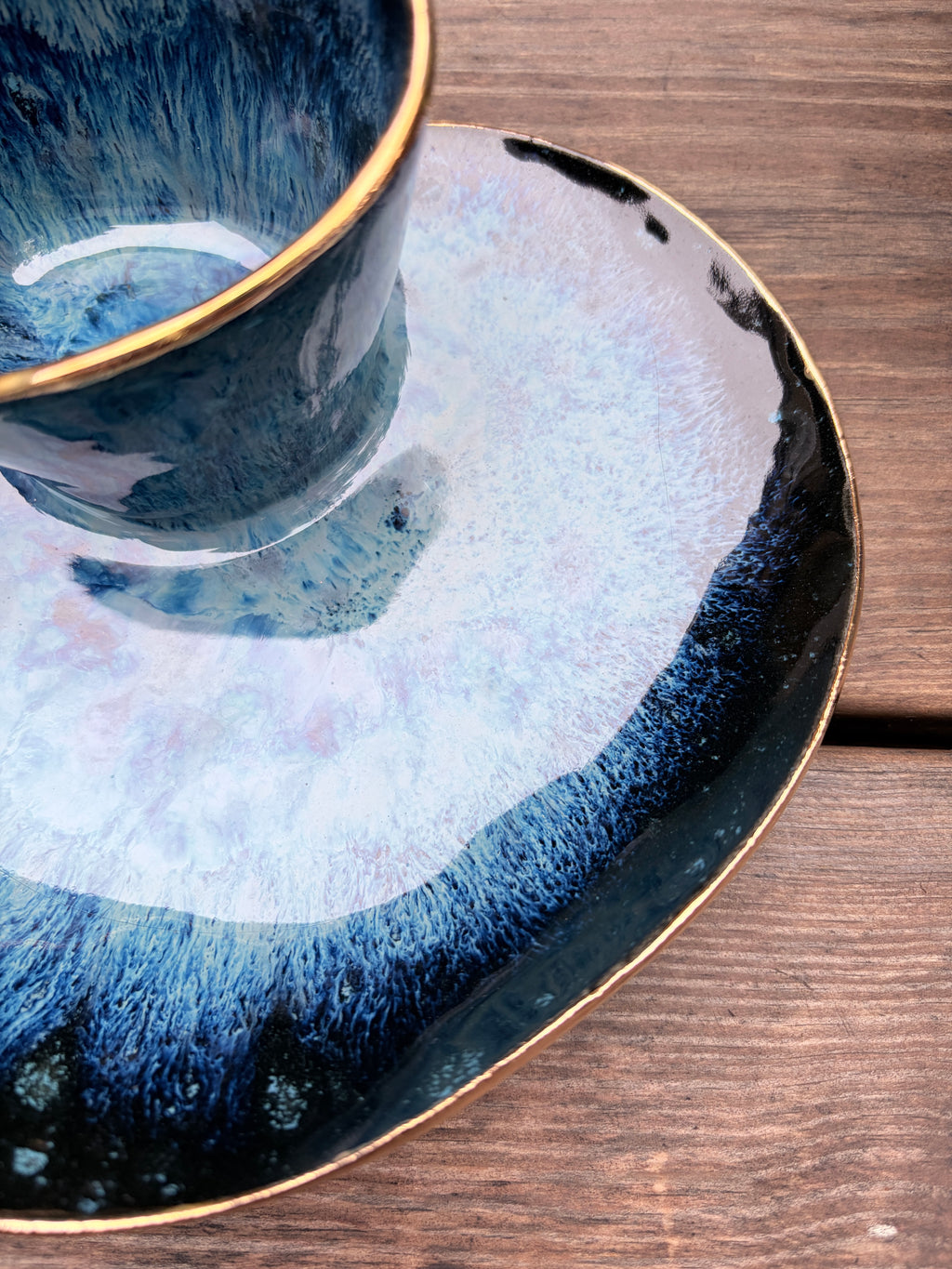 #4 Small Magic Blue Swirl Bowl with 24k Gold Rim