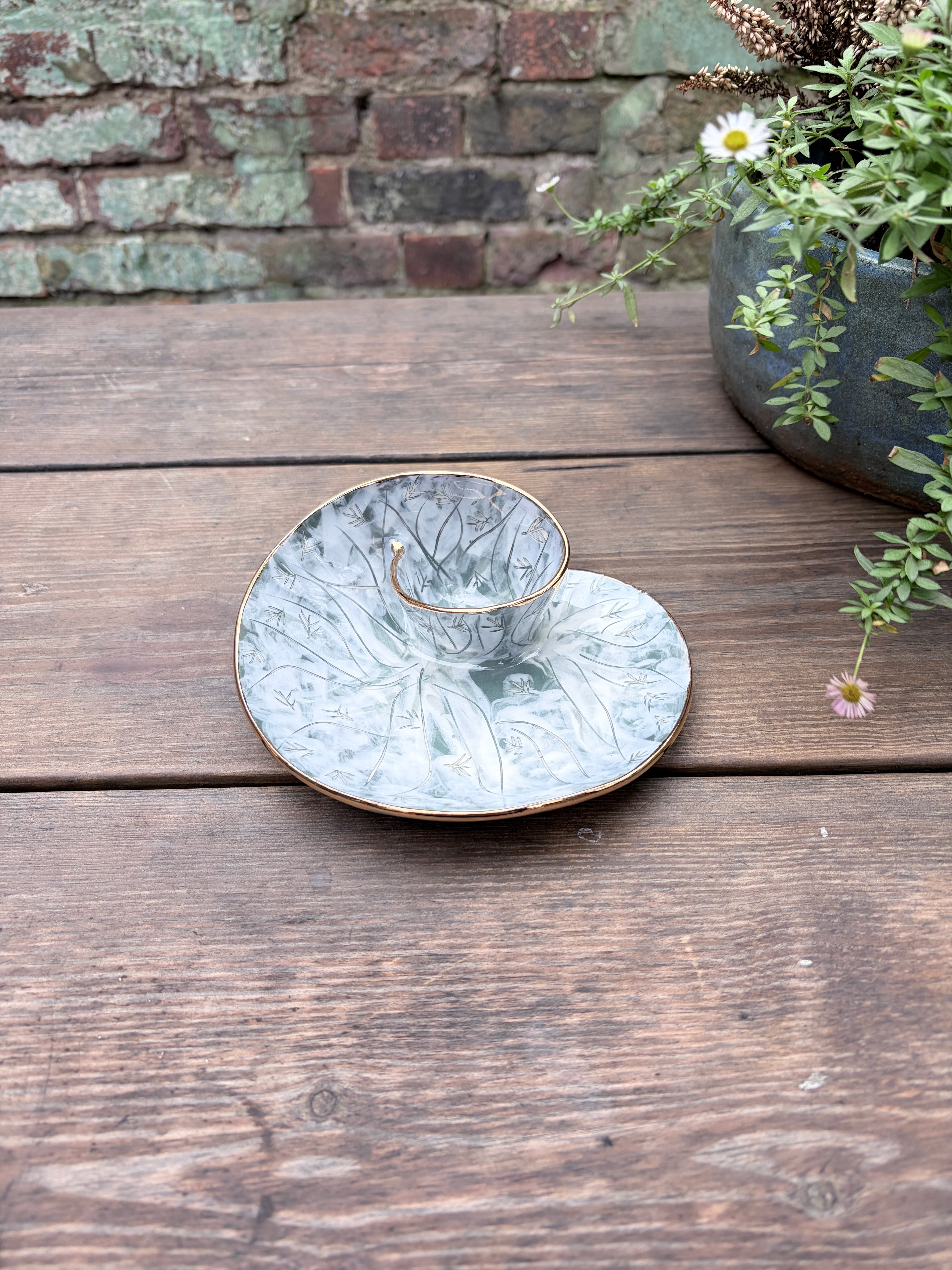 #1 Mini Forest Swirl Bowl with 25k Gold Rim