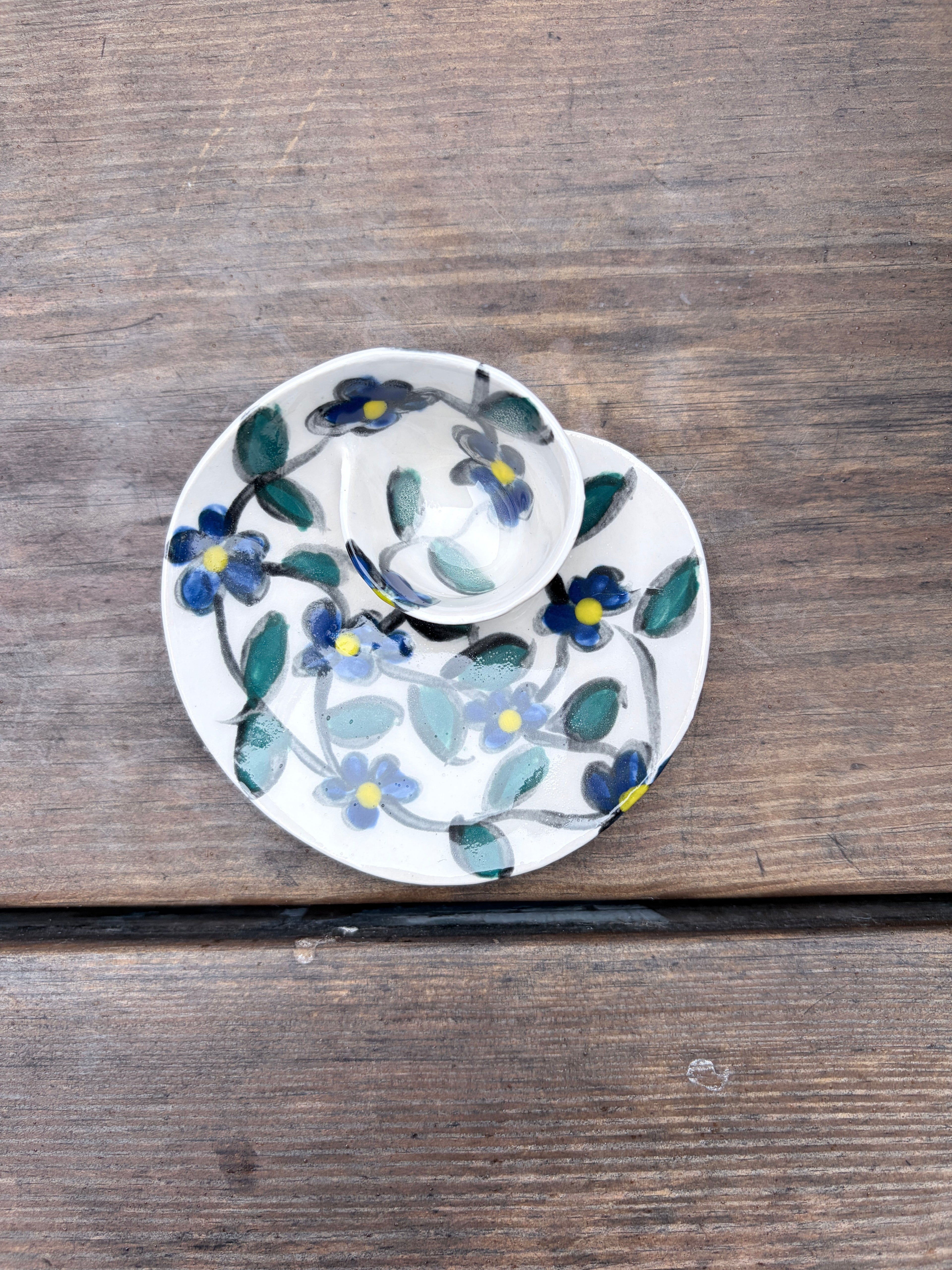 #1 Tiny Blue Flower Swirl Bowl