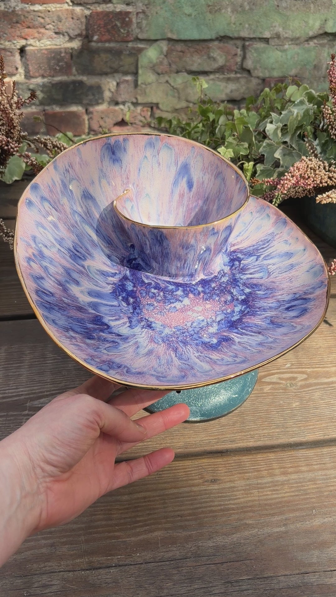 #03 Extra Large Purple Rock Swirl Bowl with 24k gold rim