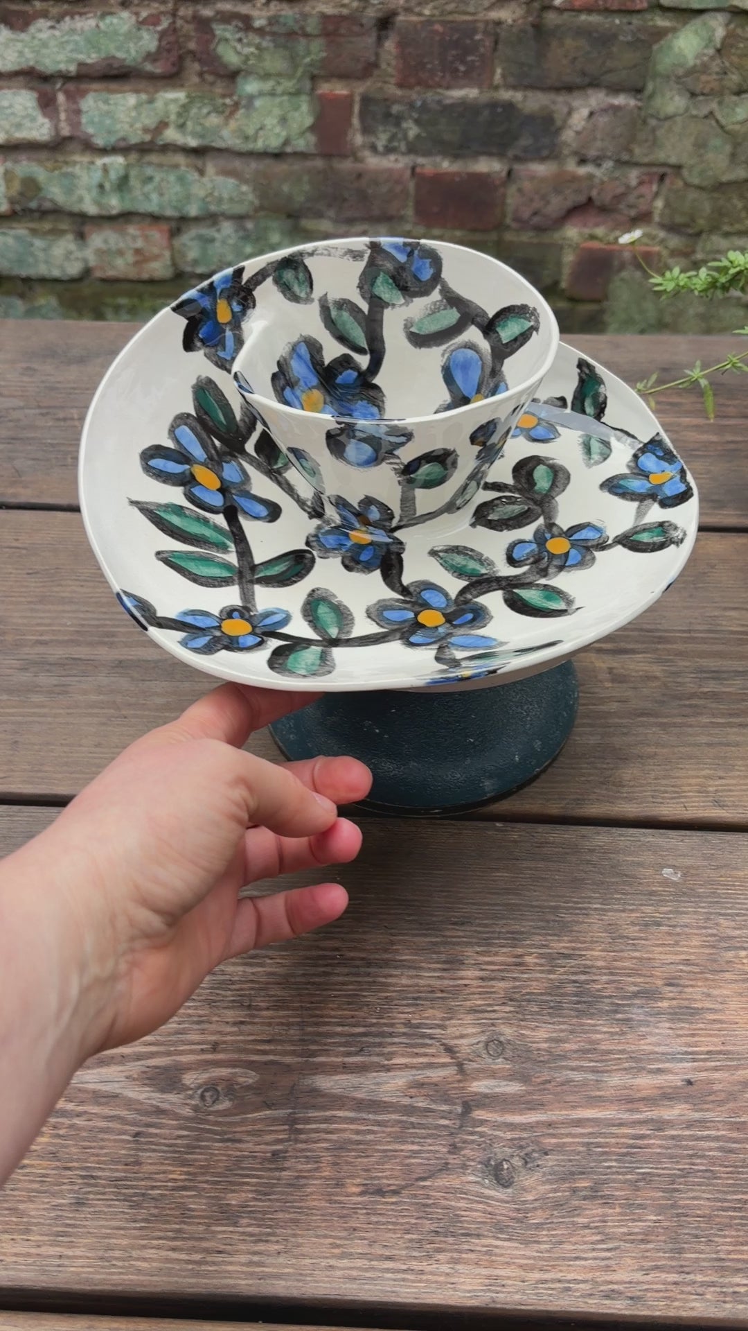 #1 Medium Blue Flower Swirl Bowl