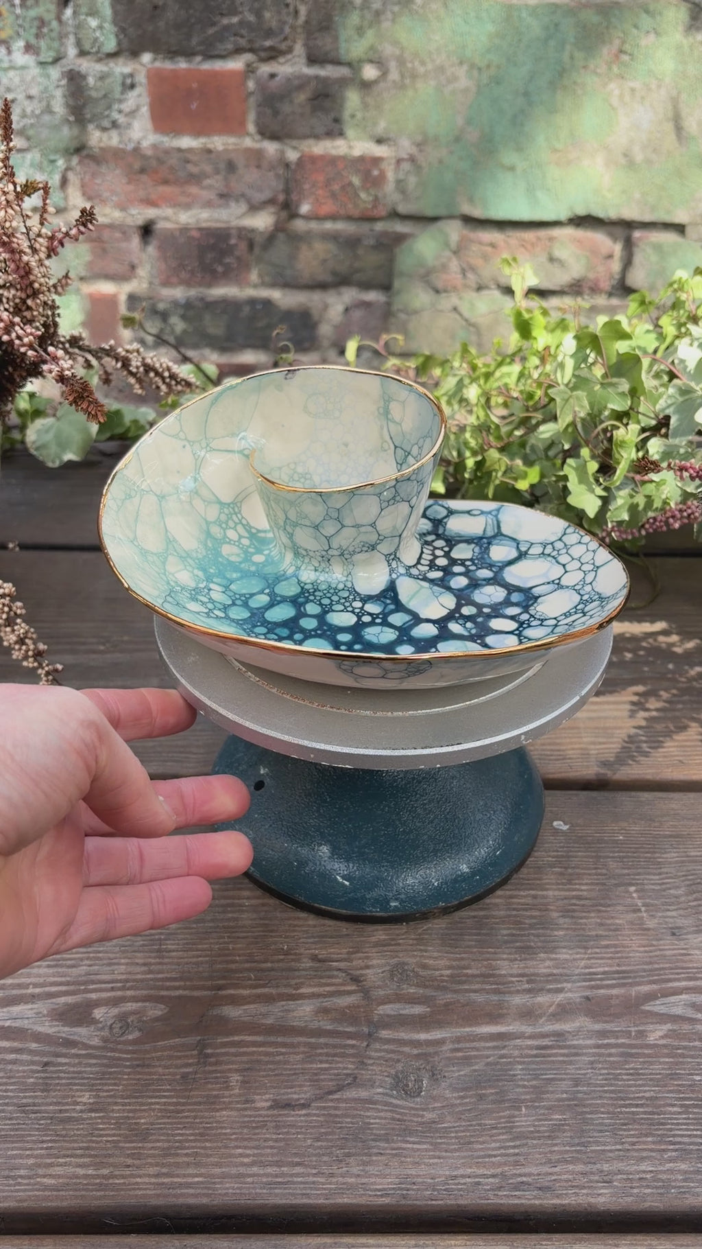 #09 Small Mermaid Bubble Swirl Bowl with 24k gold rim