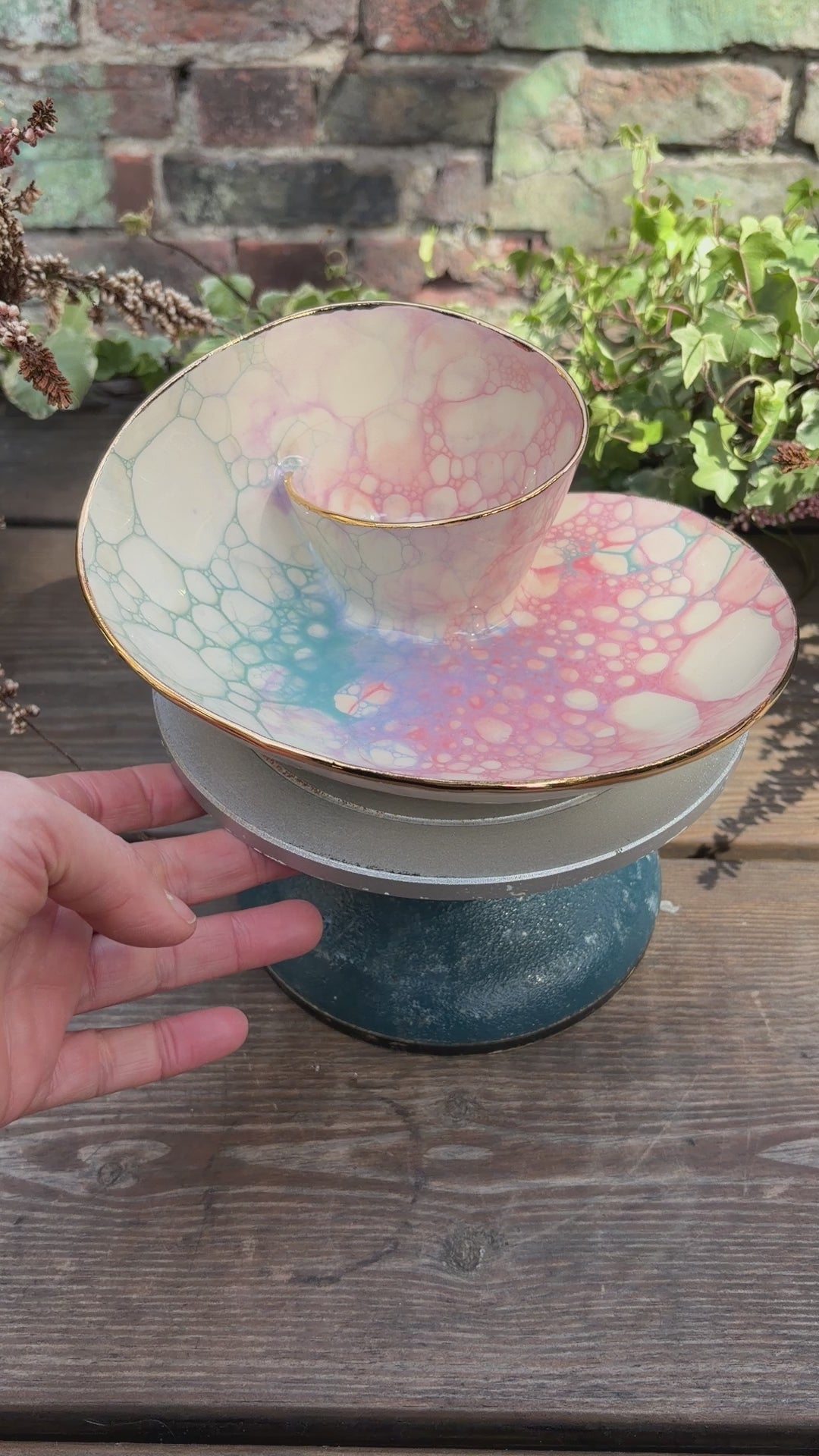 #07 Small Unicorn Bubble Swirl Bowl with 24k gold rim