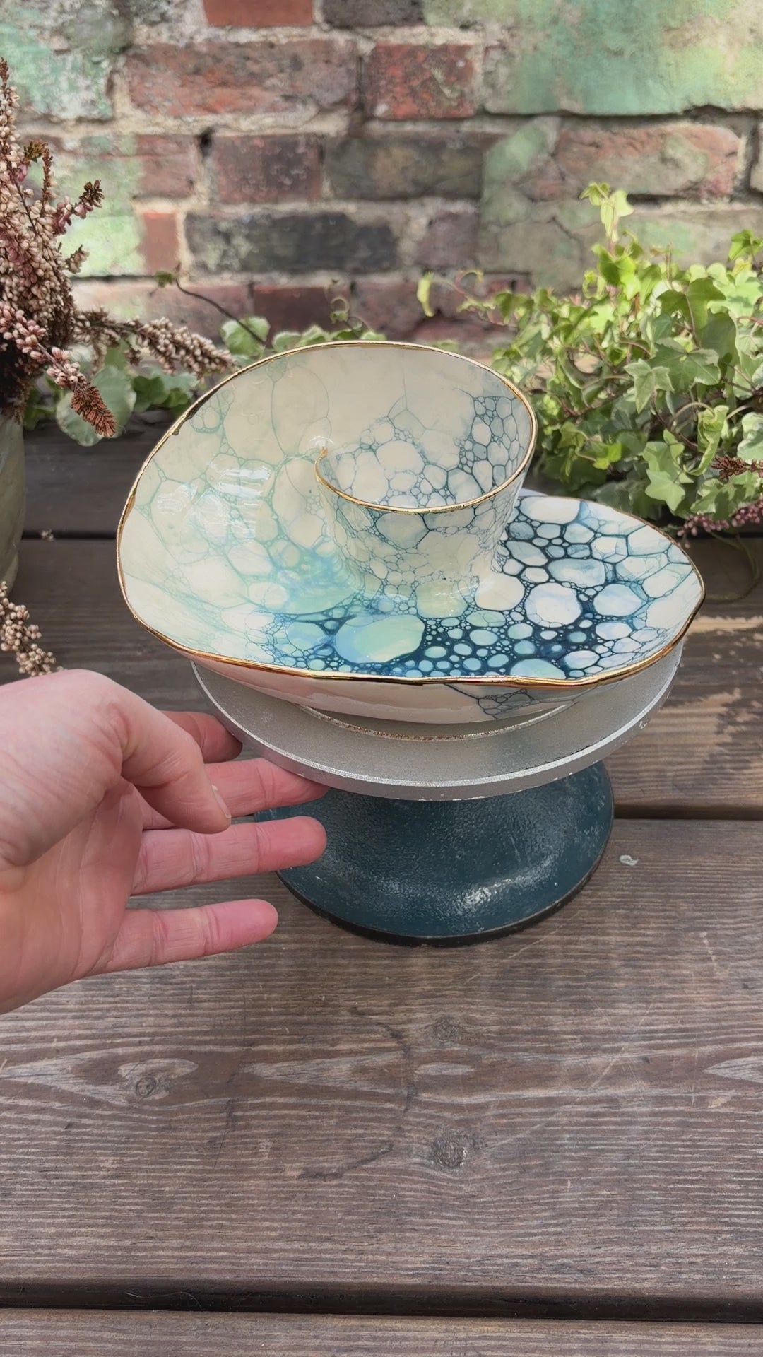 #10 Small Mermaid Bubble Swirl Bowl with 24k gold rim