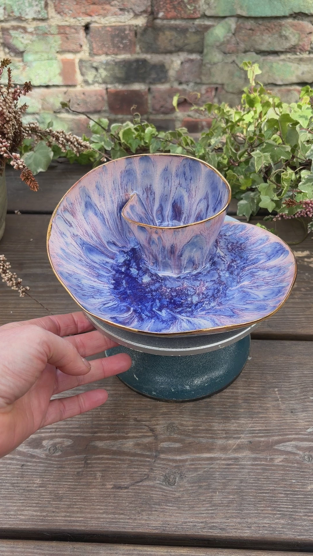 #11 Small Purple Rock Swirl Bowl with 24k gold rim