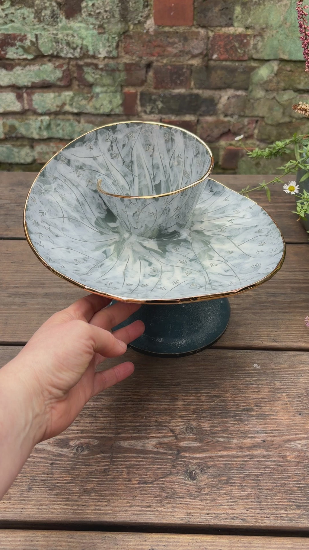 #1 Large Forest Swirl Bowl with 25k gold rim